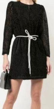 Robert Rodriguez NWT Sheer Velvet Belted Long Sleeve Mini Dress Black Size 2