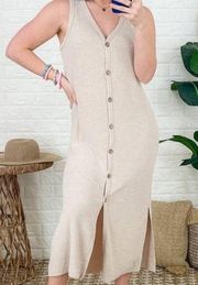 Mittoshop | Oatmeal ribbed midi dress with buttons