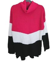 Karl Lagerfeld Colorblock Turtleneck Sweater Womens Size M Tunic Pink Black