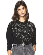 ba&sh Cheek Noir Rhinestone Crewneck Sweatshirt, Black, Size M