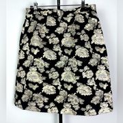 Adrienne Vittadini Black Silver Metallic Rose Floral Mini Skirt