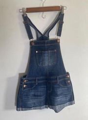 Womens No Boundaries Blue Denim Overalls Short Shortalls Size 5 Small EUC