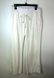 Love Tree women’s size large white linen pants with elastic waist & drawstring