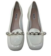 MIU MIU Faux Pearl Accents Patent Leather square toe Loafer heels sz 39.5 US 9