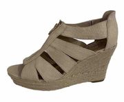 Merona Meredith Women's Size 11 Espadrille Wedge Platform Zipper Sandals Beige