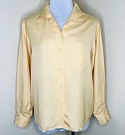 Brooks Brothers 100% Silk Top Womens 10 Yellow Button Down Long Sleeve Office