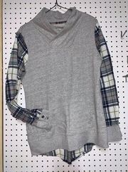 RuffHewn Gray Plaid Cowl Neck Sweater Small