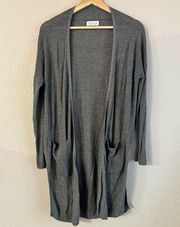 Velvet by Graham & Spencer Lightweight Long Open Front Cardigan Grey Neutral XS