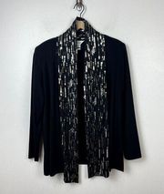 Exclusively Misook Knit Cardigan Sweater Size L Black Acrylic Sequin Dressy Open