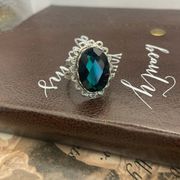 Vintage Blue Mountain Sapphire Large Oval Cabochon Silver Ton Adjustable Ring