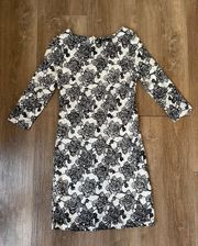 NEW  long sleeve mini dress b&w floral soft lace Women’s Size S NWT