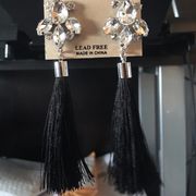 Natasha Glamorous Crystals & Black Tassels Earring