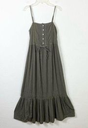 Army Green Lace Trim Button Front Textured Sleeveless Maxi Dress Size XS