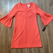 Donna Morgan Coral Pink Bell Sleeve Dress Size 4 NWT