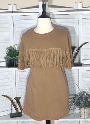 ASOS boho western light brown studded fringes short sleeves blouse shirt sz 4XL