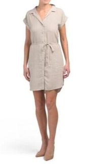 NWoT Anthropologie Cloth & Stone S/S Tunic in Beige Tie Waist Shirt Dress S