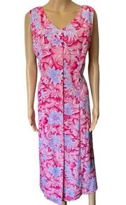 Sag Harbor Vintage 90s Pink Cottagecore Boho Tropical Floral Button Up Max Dress