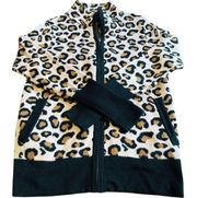| Leopard Print Tan & Black Zip Front Sweater | Size Small