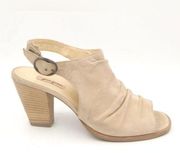 Paul Green Rival Nubuck Ruched Suede Slingback Heels in Beige Size 8