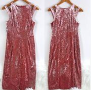 Maggy London crushed velvet dress in frosted pink with shoulder cut out size 10