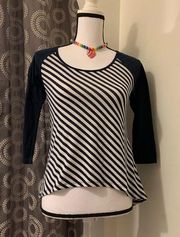 DNA Navy Blue and White Stripe Top