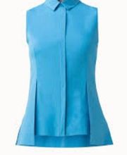 EUC Akris Sleeveless Collared Cotton Blouse‎ Women S Concealed front Blue