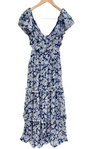 Aqua Dress Womens Size Medium Evening Formal Gown Tiered Metallic Blue Maxi NWT