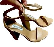 Ankle Buckle Block Heel Cream Sandals Size 6