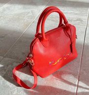 bebe Fabiola Dome Logo Satchel Crossbody Handbag, Ruby Red Orange Excellent