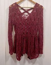 BKE sheer lace long sleeve tunic