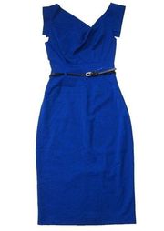 NWT Black Halo Jackie in Cobalt Cap Sleeve Tailored Belted Sheath Dress 2 $328