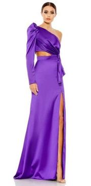 Mac Duggal Puff One Sleeve Cut Out Side Knot Gown