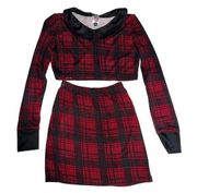 Eye Candy Red and Black Plaid Long Sleeve Crop Top and Skirt Set Size XS