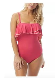 Contours by Coco Reef Pink Agate Ruffle Bandeau One Piece Swimsuit 14 38C