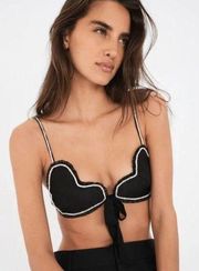 Love and Lemons M Black Heart Rhinestone Bra Top Black Satin Heart Bralette Cute