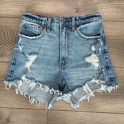 Abercrombie & Fitch High Rise Distressed Mom Blue Jean Shorts Size 26