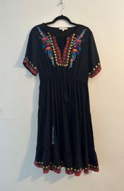 Boho black dress embroidered floral