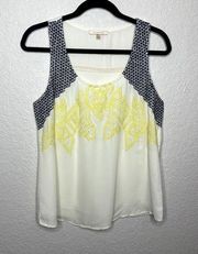 SKIES Are Blue Sherry Off White Embroidered Sleeveless Blouse Size M