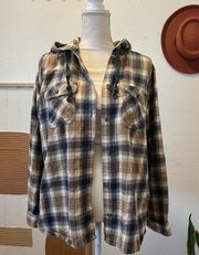 Carhartt Oversized Soft Cotton Blue Cabin Outdoor Hooded Flannel Shirt