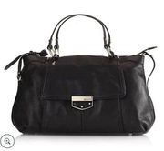 B Makowsky Supple Genuine Leather Convertible Satchel Bag Black Gold accents