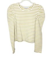 Rebecca Minkoff Cream White Stripe Cropped Talia Classic Fit Puff Sweatshirt XS