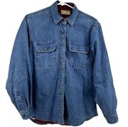 L.L.Bean Vintage  Shacket 90s Button Up Denim Jean Flannel Lined Blue Small
