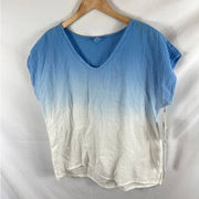 NWT Caslon Woven V-Neck T-Shirt in Blue Cornflower Ombre Size Small