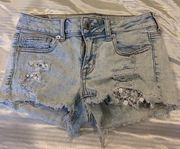 American Eagle Outfitters Lace Ripped Jean Shorts