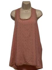 Double Zero pink tank top frayed edge faux gold stud embellishment size L