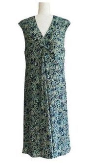 Pendleton Blue Green Print V-Neck Twist Front Sleeveless Midi Dress Size XL