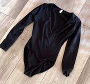 Stunning Black Long Sleeve Low Cut American Apparel Bodysuit
