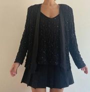 Black Sequin Smocked Shirt