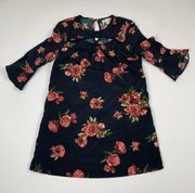 Zoe & Rose band of gypsies Women Navy Blue Bell Sleeve Blouse Small Floral