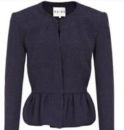 Reiss 'Lance' Frill Textured Blue Peplum Cropped Jacket Blazer In Size S